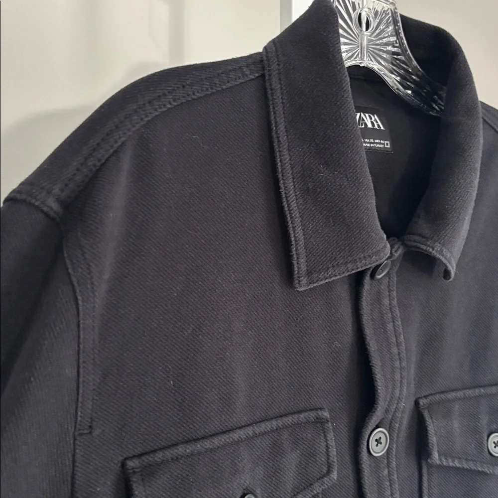 Zara Black Textured Overshirt Jacket Button Front Men’s Size XL - Picture 5 of 6